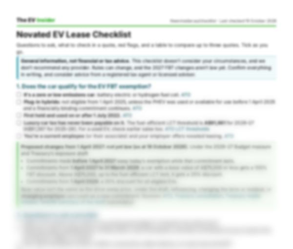 Preview of page 1 of the Novated EV Lease Checklist, partly blurred